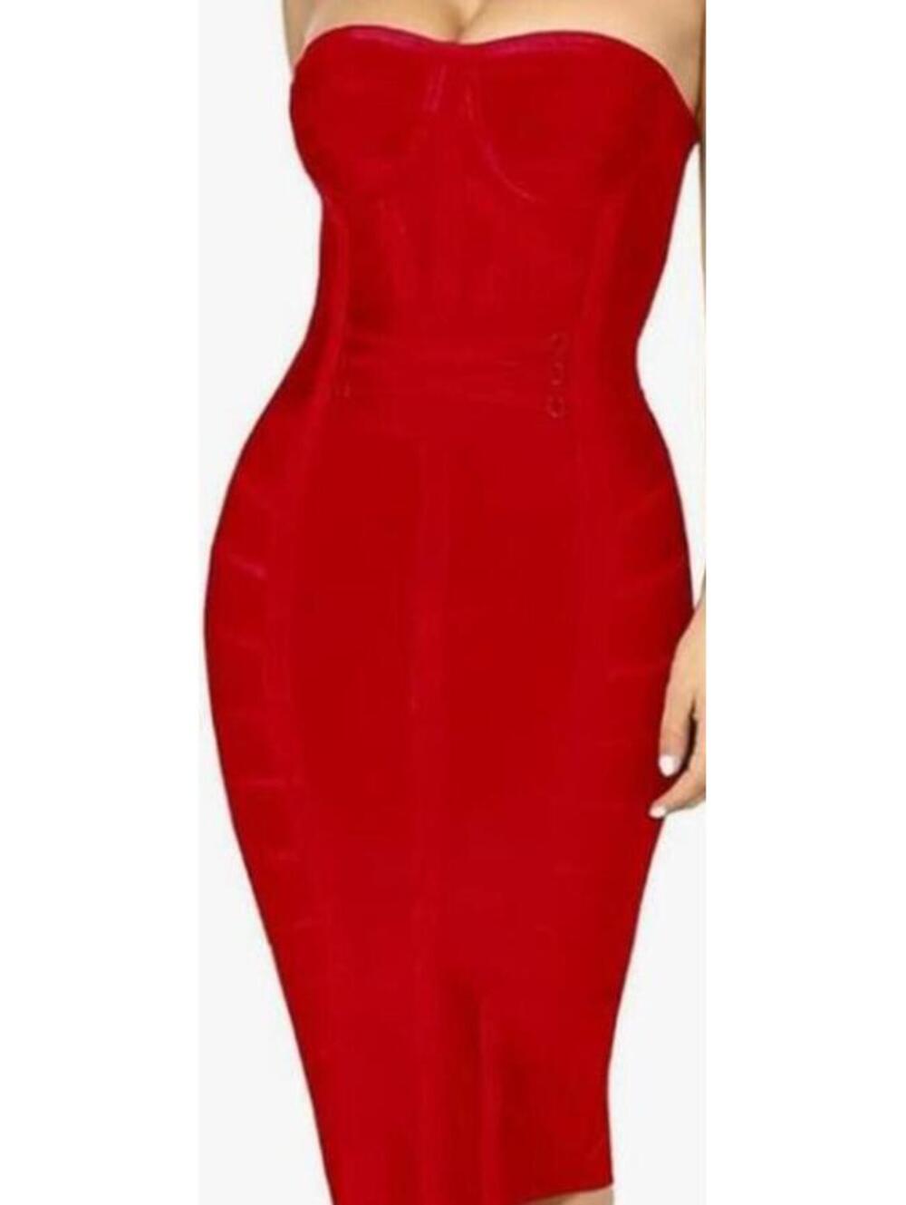 Hybrid & Company Red Strapless Midi Bandage Bodycon Sexy Plus Dress Size 3X